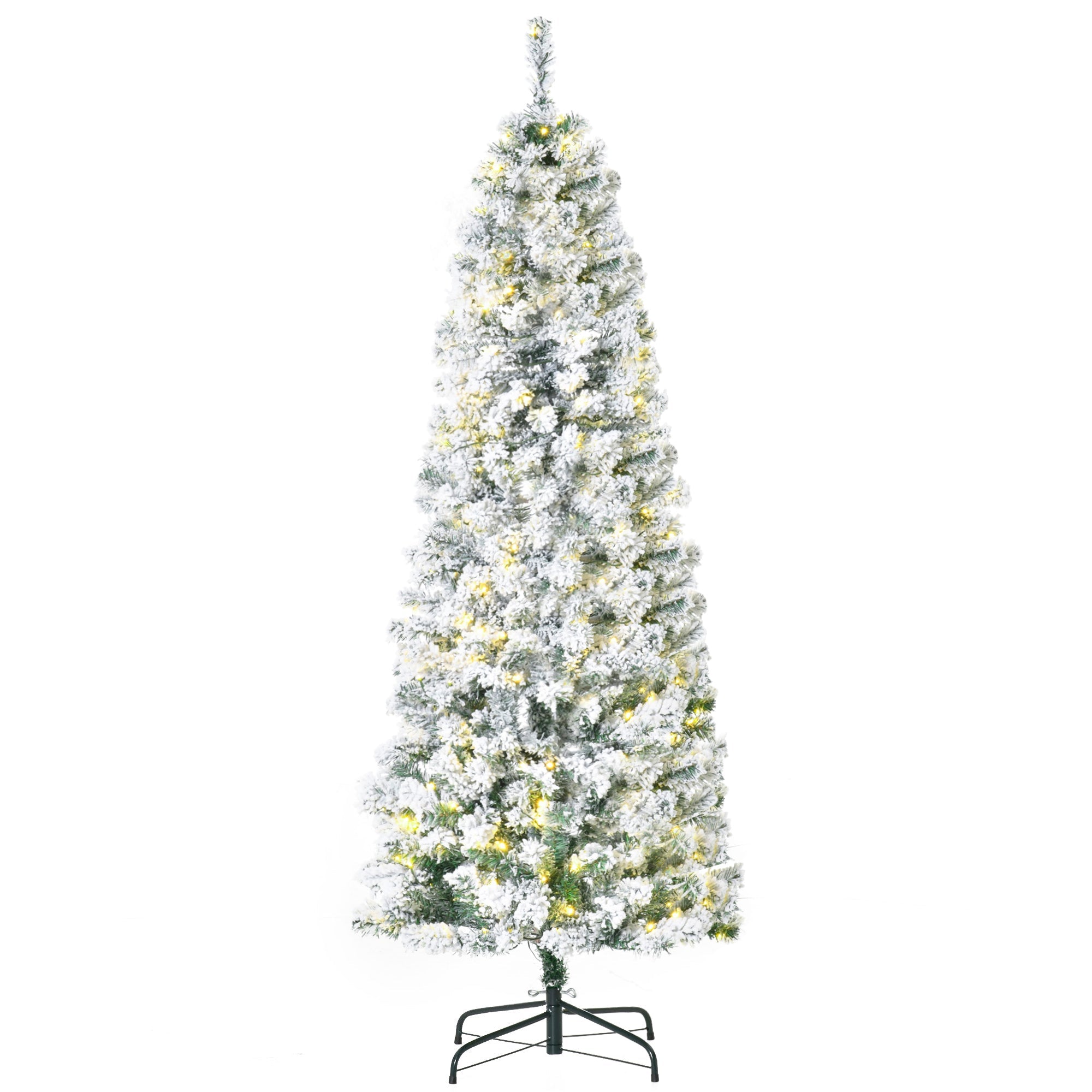 HOMCOM 6ft Pre-Lit Snow-Flocked Slim Douglas Fir Christmas Tree