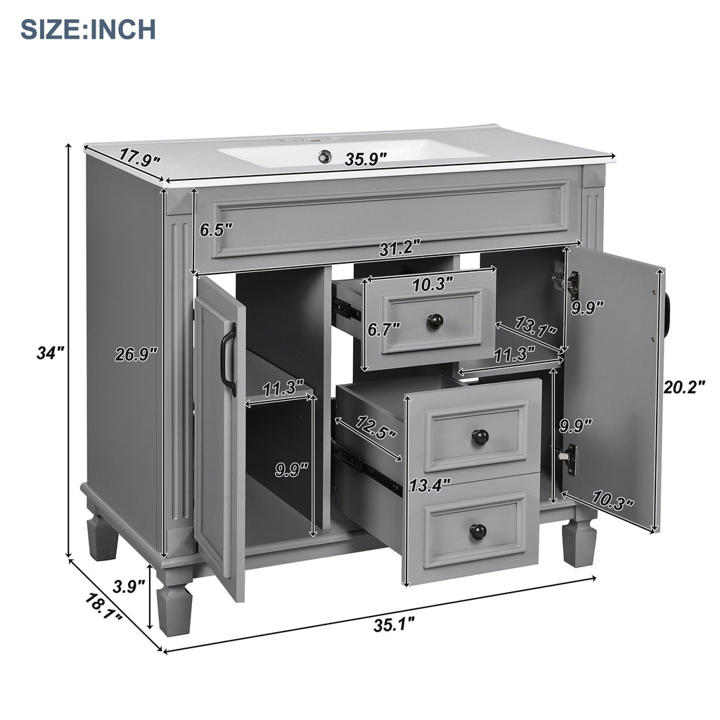 Bathroom Vanity With Top Sink, Basin On Cabinet With 2 Soft Closing Doors And 2 Drawers
