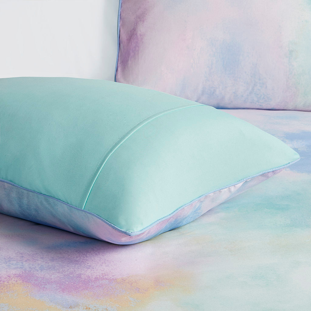 Full/Queen Watercolor Tie Dye Printed Comforter Set with Throw Pillow