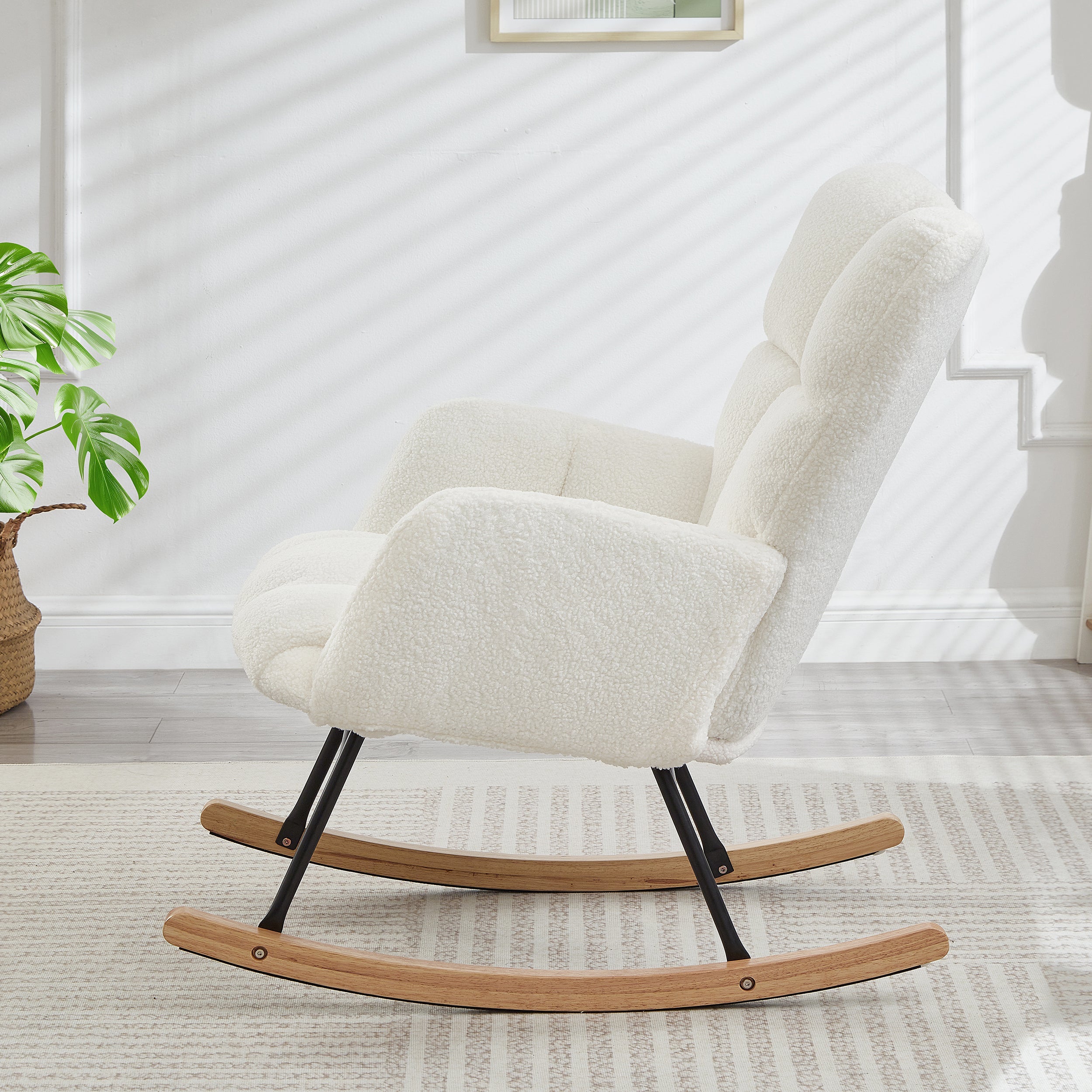 Glider Chair for Living Room Tufted Upholstered Teddy Fabric Rocking Chair