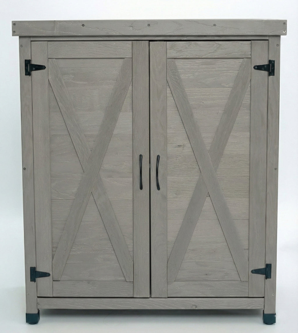 Potting Bench with Storage Cabinet and Metal Table Top