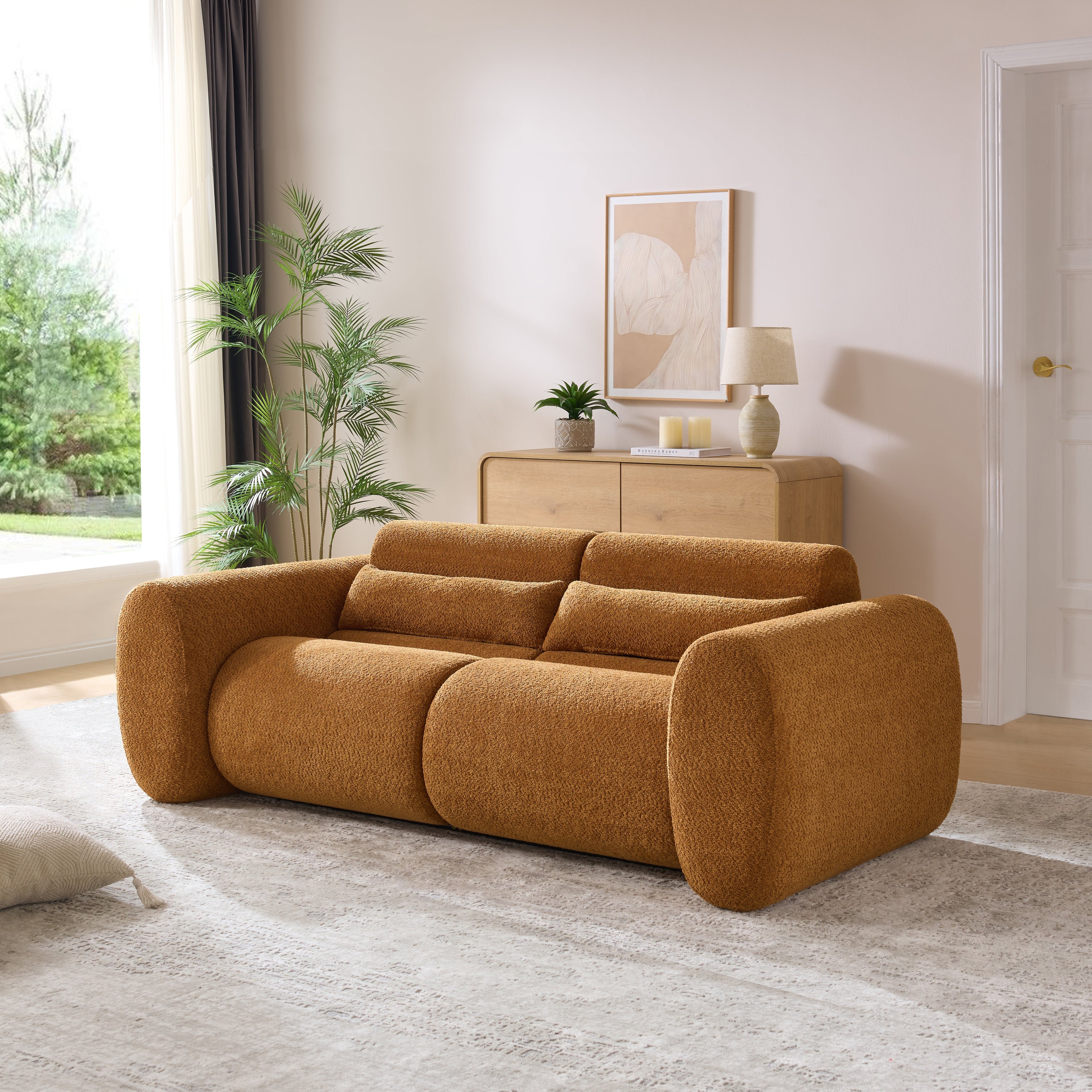 79 in. Round Arm Cloud Curved 3-Seater Modern Upholstered Boucle Sofa