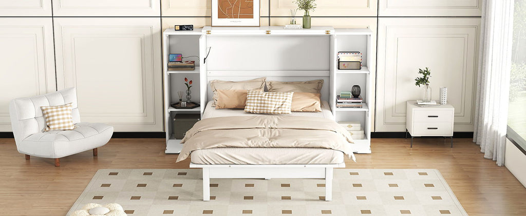 Murphy Bed With Shelves, Drawers And USB Ports