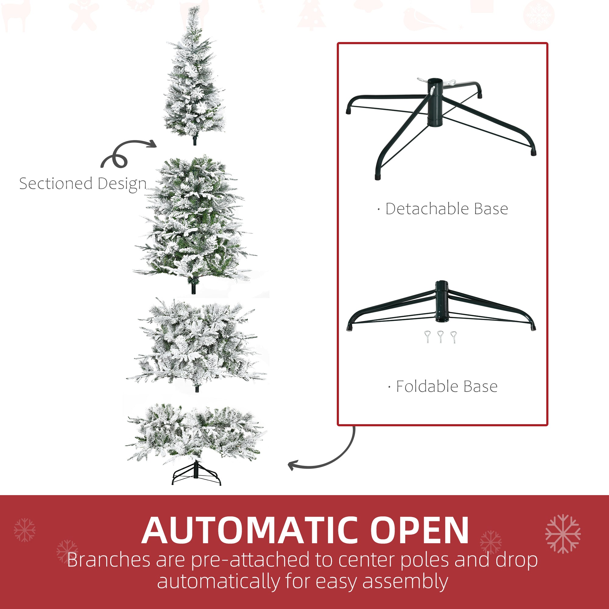 HOMCOM 9' Unlit Snow Flocked Pine Artificial Christmas Tree