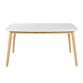 Dining Table With Splayed Rubberwood Legs & Faux Wood Tabletop, Mid Century Modern - White Oak
