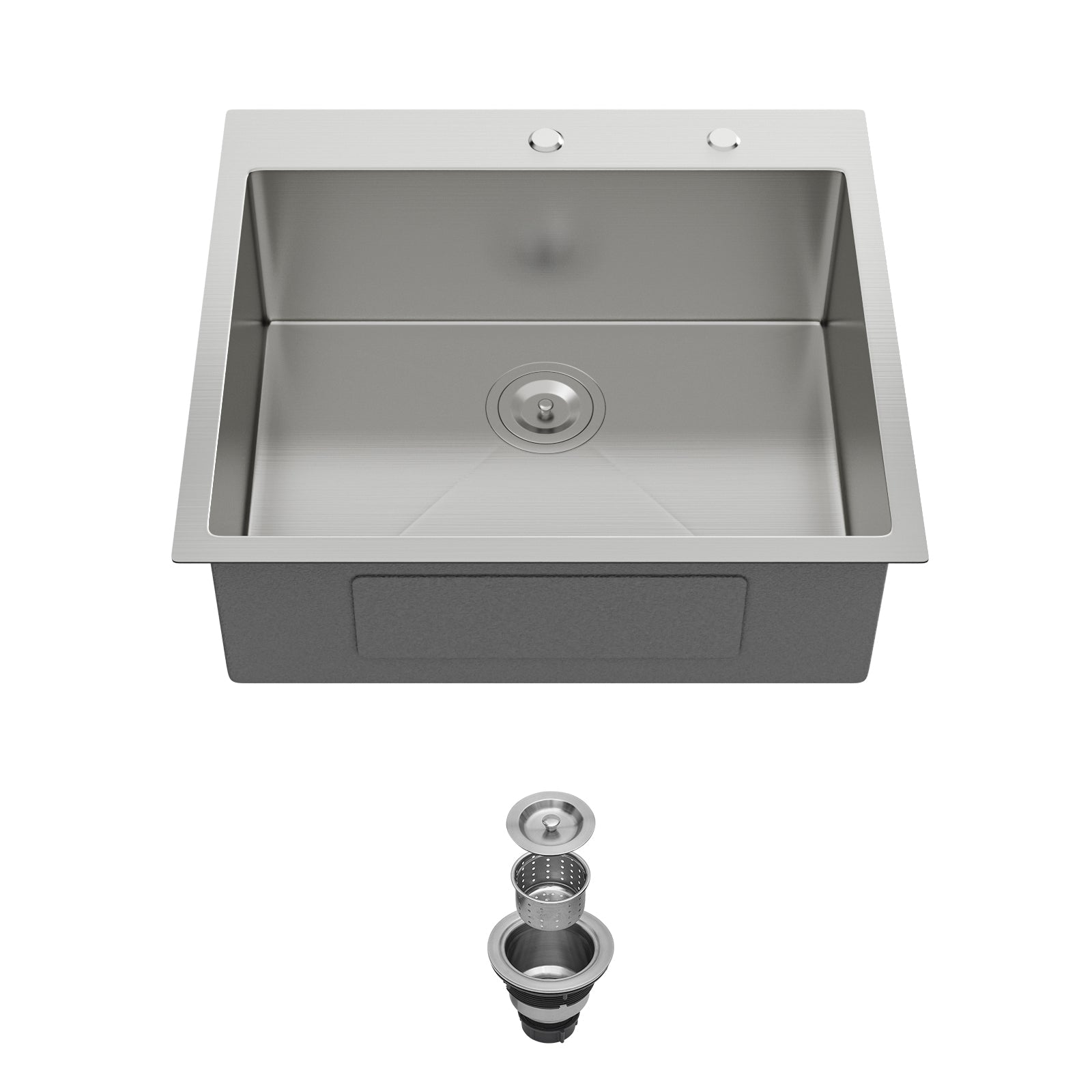 25 x 22 x 9 Inch Kitchen Sink Drop-In 16 Gauge Stainless Steel Single Bowl