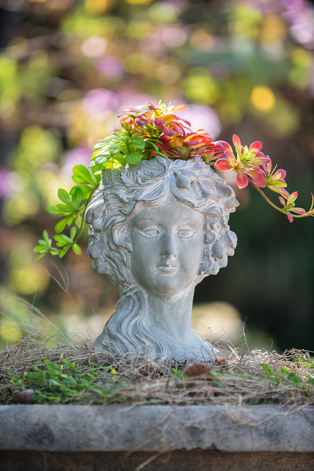 Cement Bust Wall Planter Indoor Outdoor Home Garden Decor, 8 - Gray