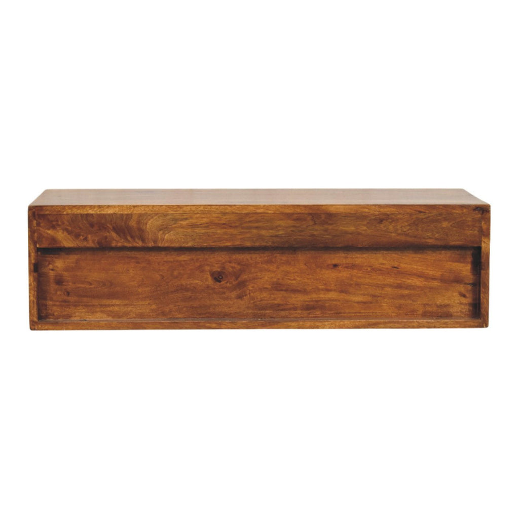 Solid Wood Lunar Wall-Mounted Media Unit, 2-Drawers, Chestnut