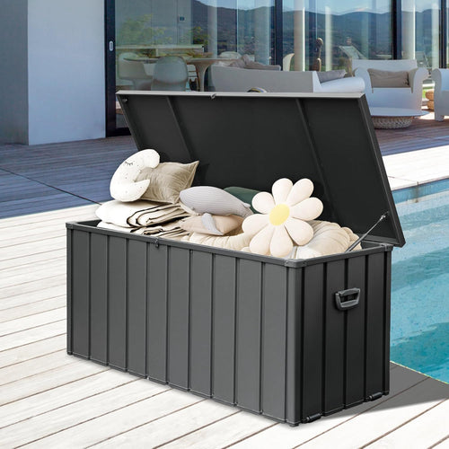 190 Gallon Metal Deck Box, Waterproof Steel Outdoor Storage Bench