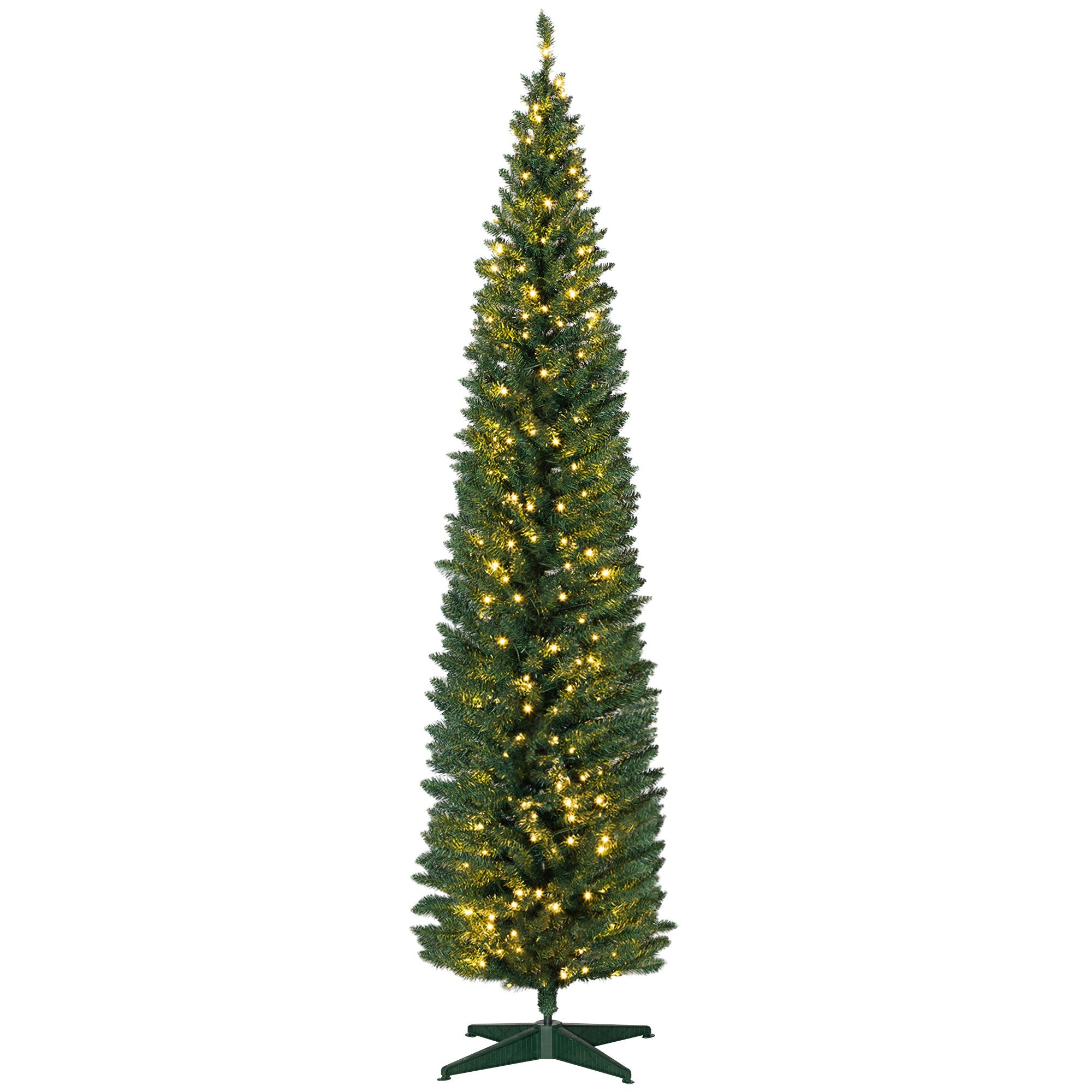 HOMCOM 8' Tall Pre-Lit Slim Noble Fir Artificial Christmas Tree