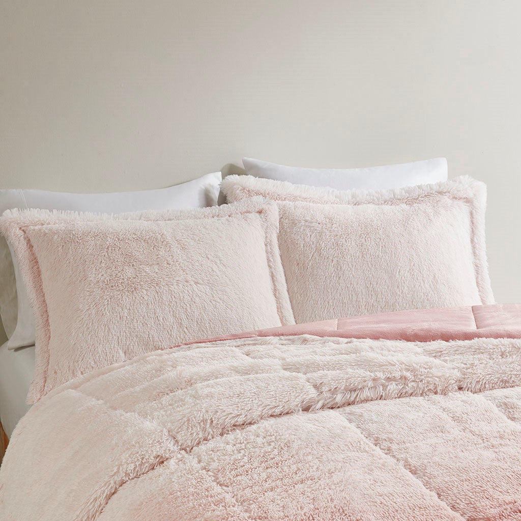 Full/Queen Ombre Shaggy Long Fur Comforter Mini Set
