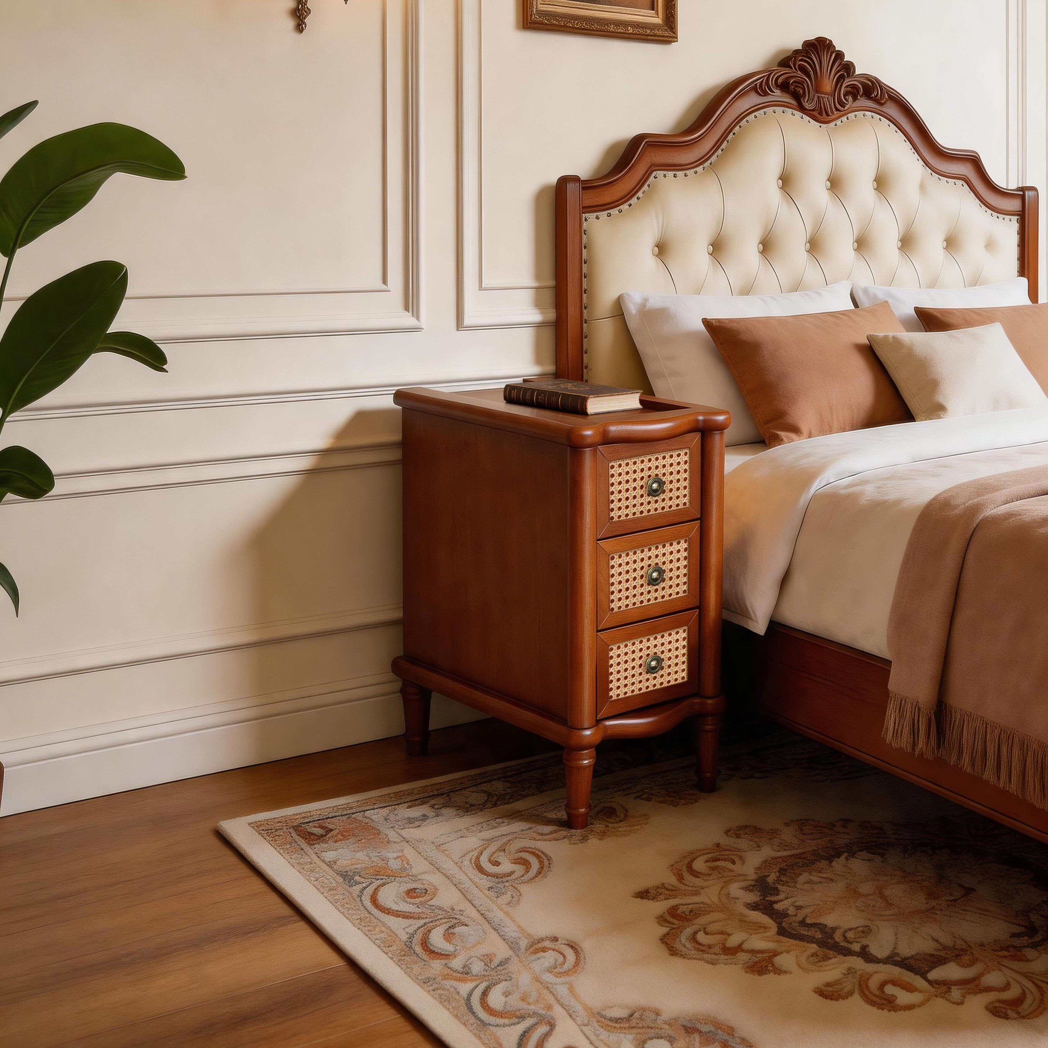 Rattan Narrow Side Table with 3 Drawers