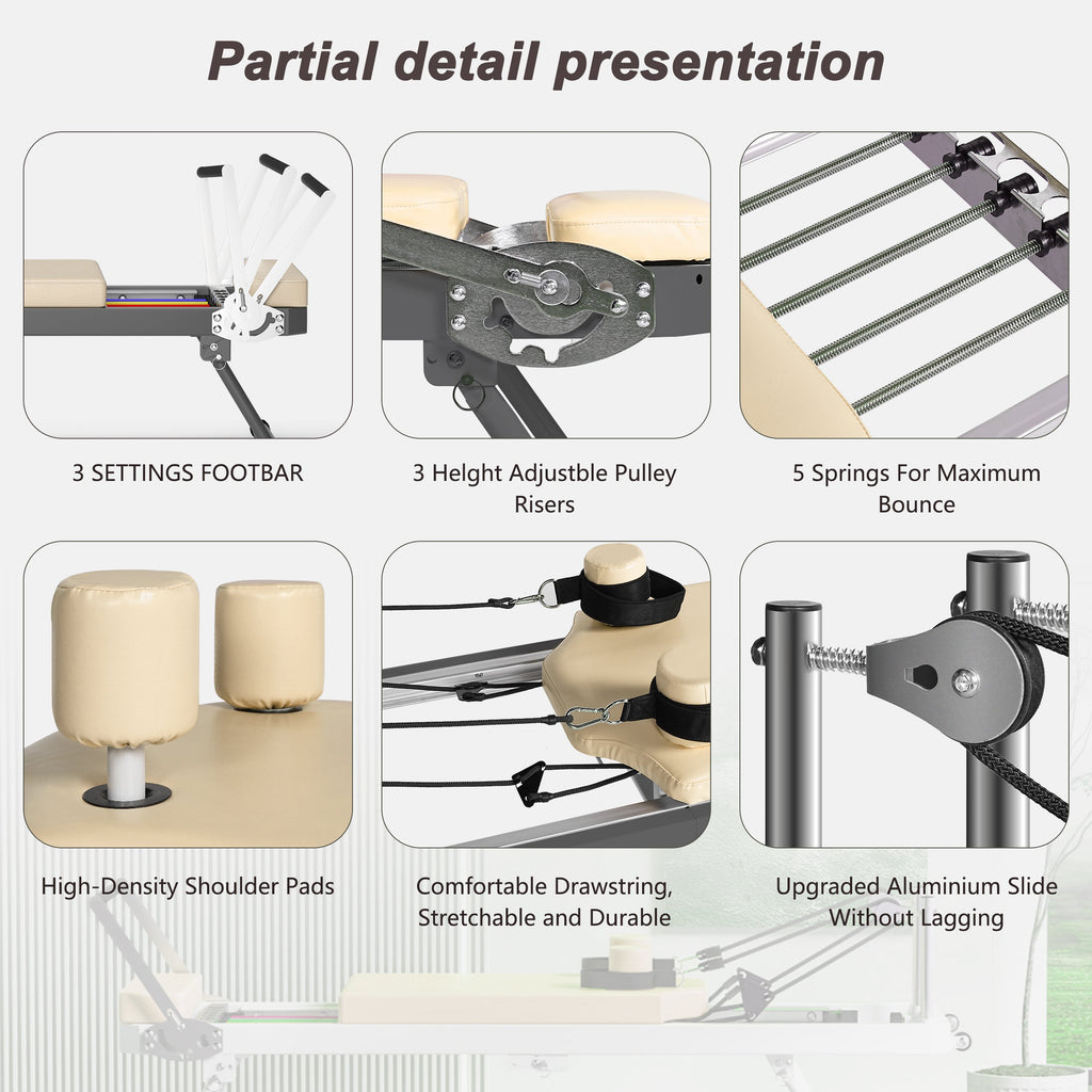 Foldable Pilates Reformer Machine for Home Gym
