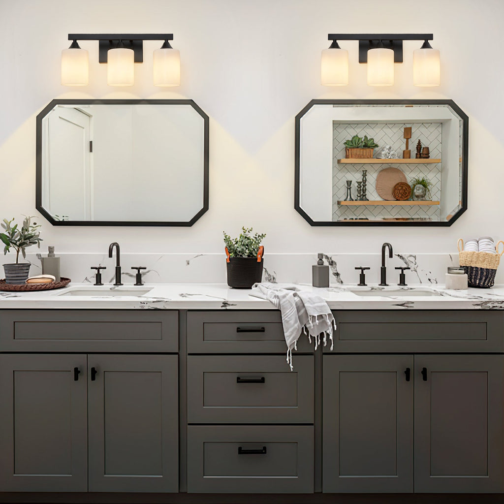 3-Light Matte Black Bathroom Vanity Light