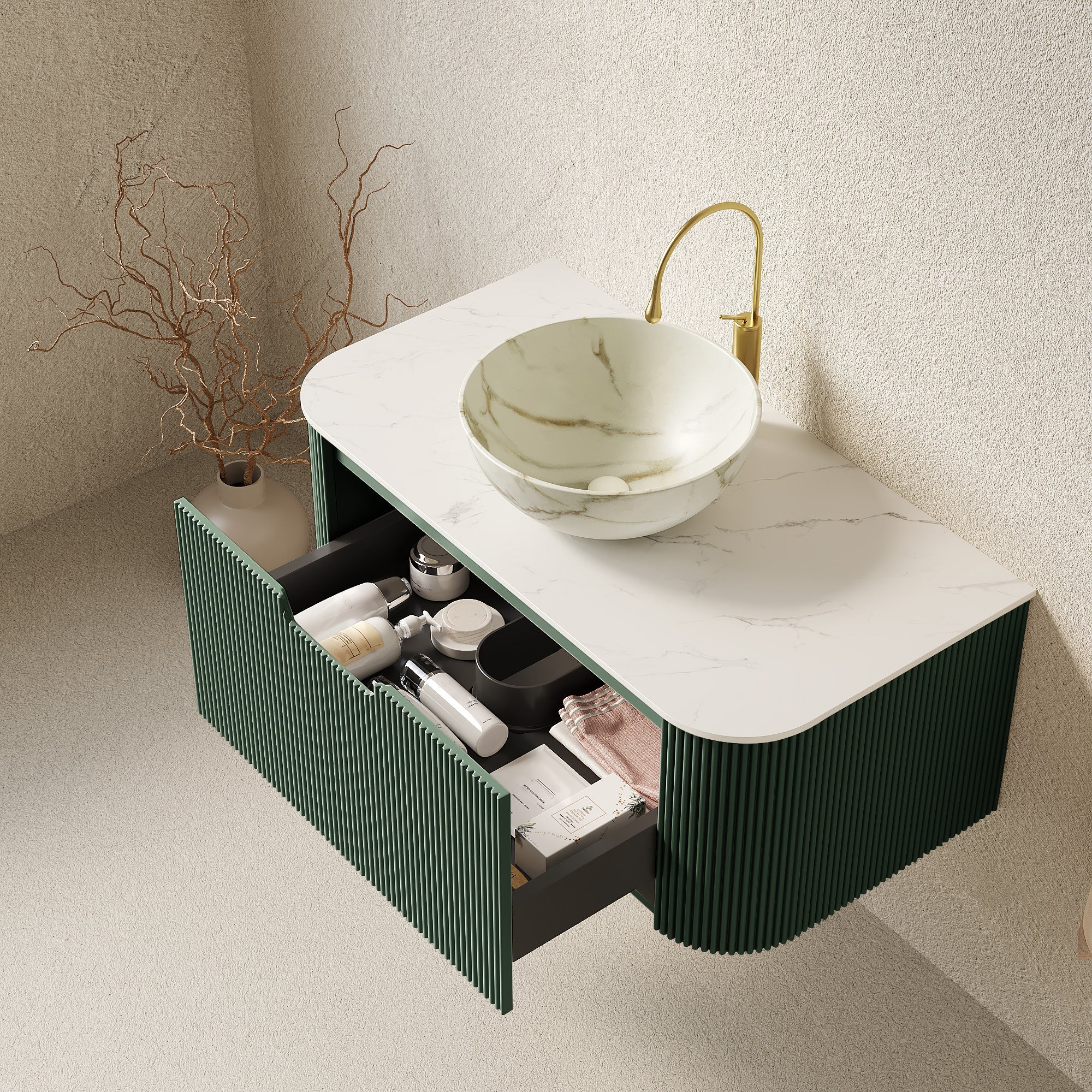 DINA 36" Bathroom Vanity & Sink, Floating Curved Edges