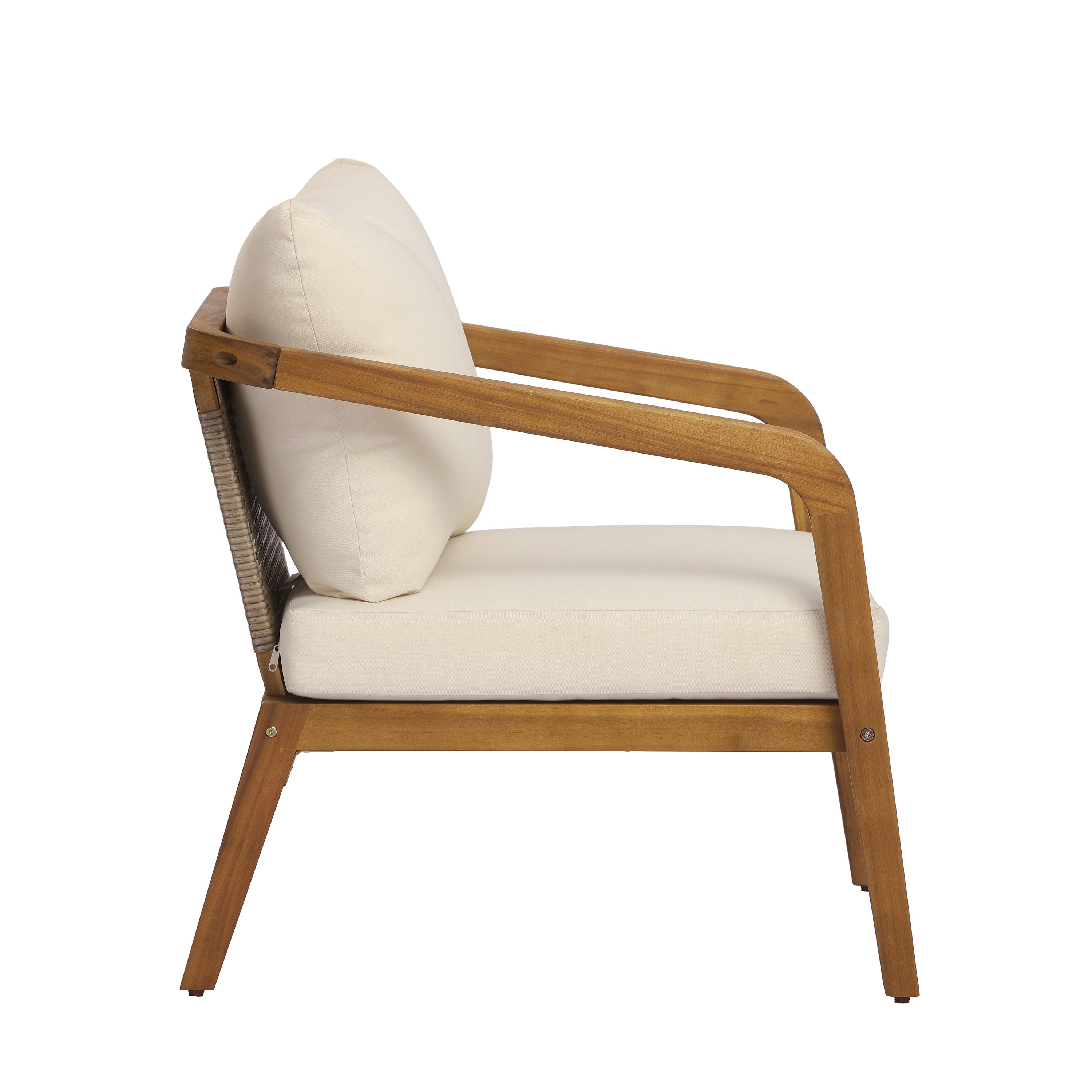 Acacia Wood Outdoor Patio Club Chair with PE Wicker Backrest & Cushions (Set of 2)