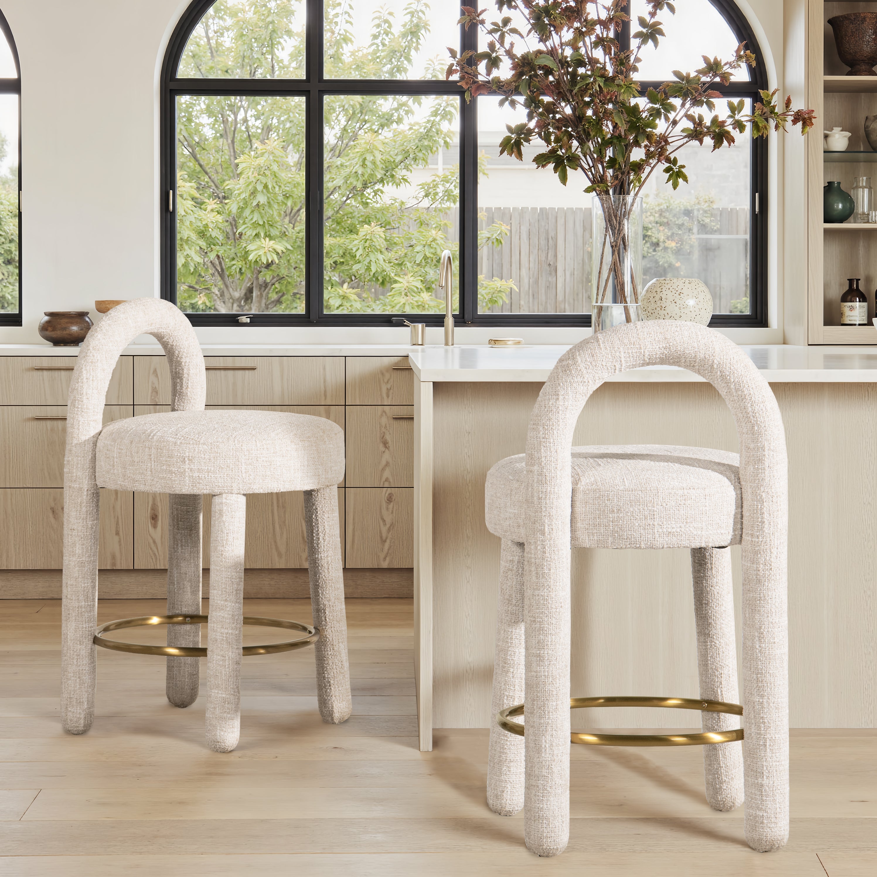 Penny 26.5" Round Arched Upholstered Counter Stool, Set of 2