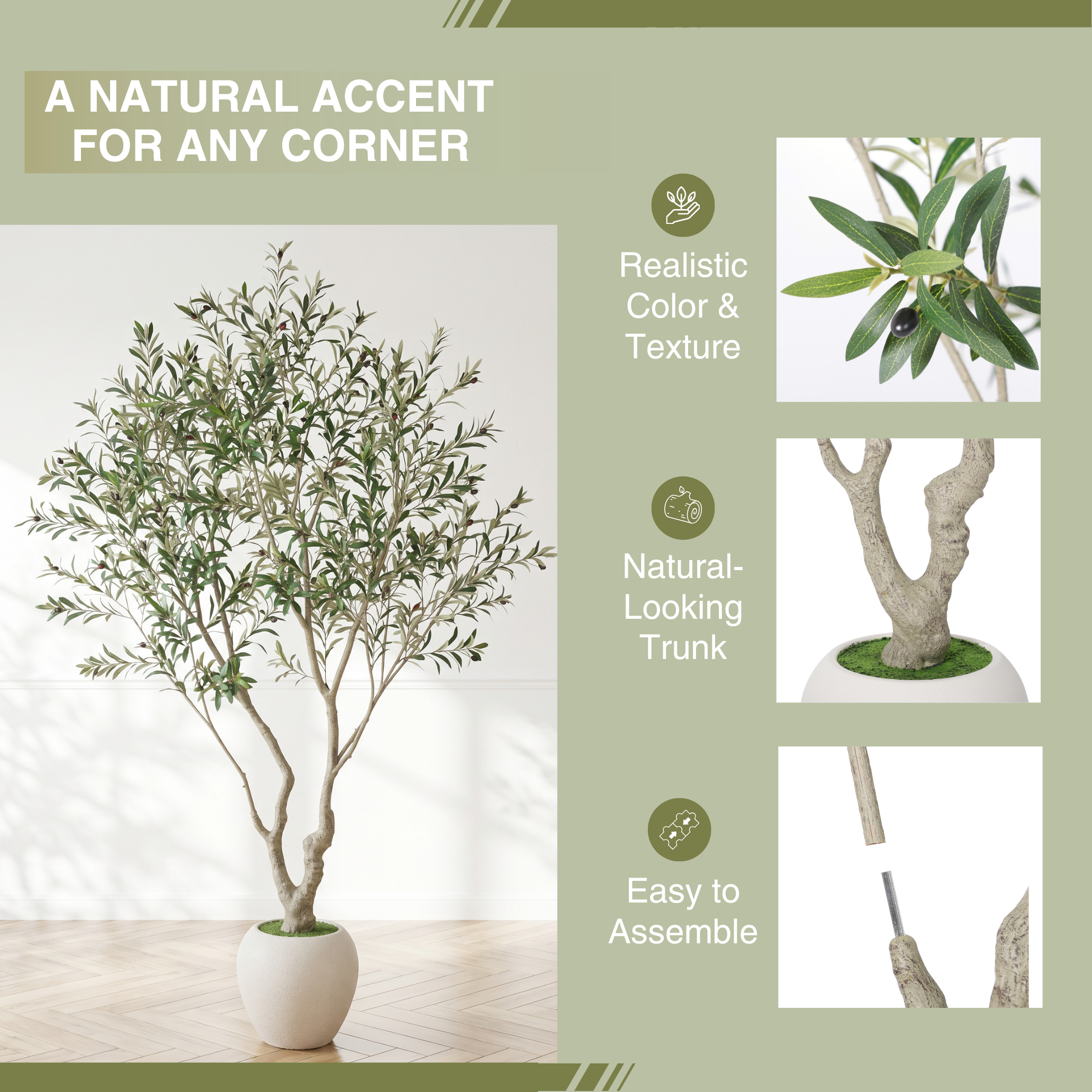 8FT Artificial Olive Tree with Decorative White Planter