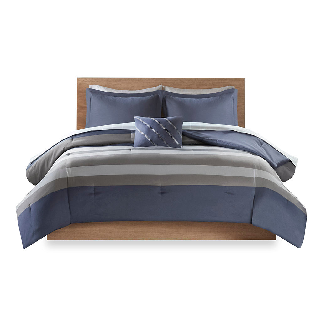 Queen Striped Comforter Set with Bed Sheets
