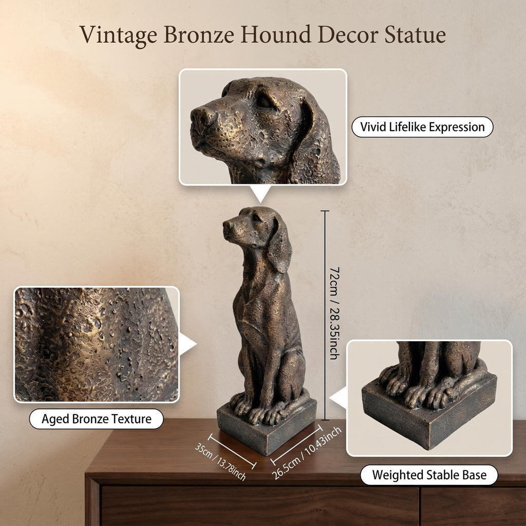 Vintage Bronze Sitting Hound Dog Statue