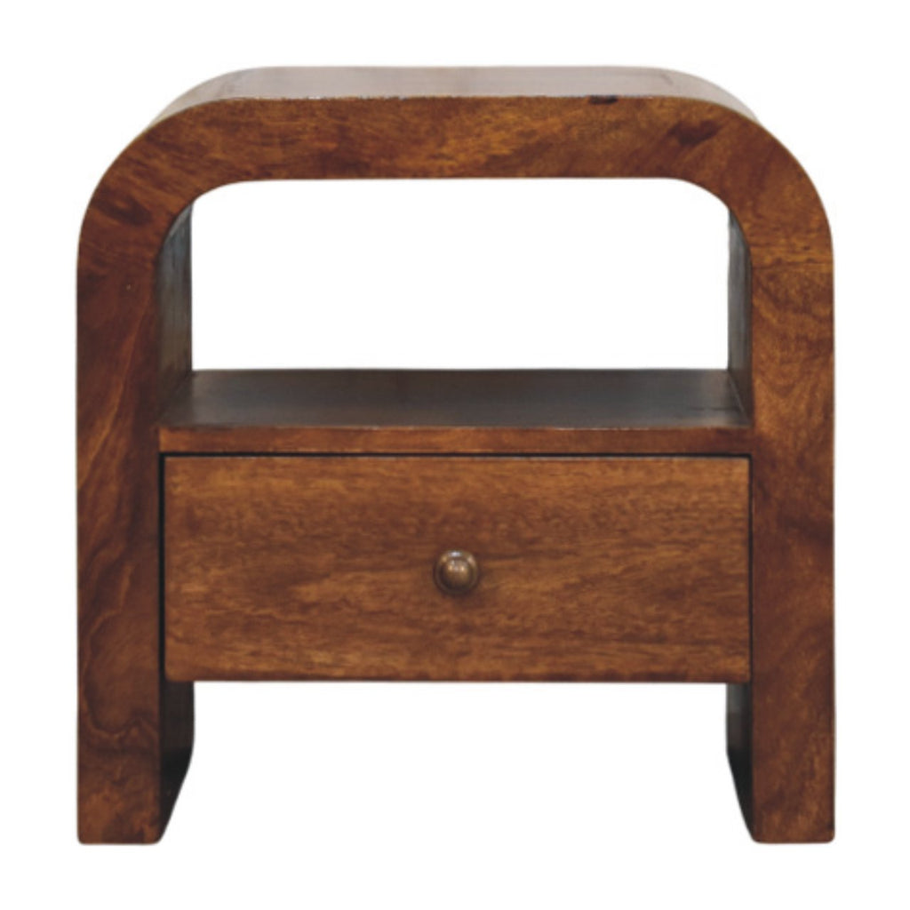 Solid Wood Darcy Nightstand, 1 Drawer and Open Shelf, Chestnut