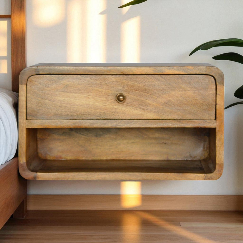 Solid Wood Floating Curve Open Slot Nightstand