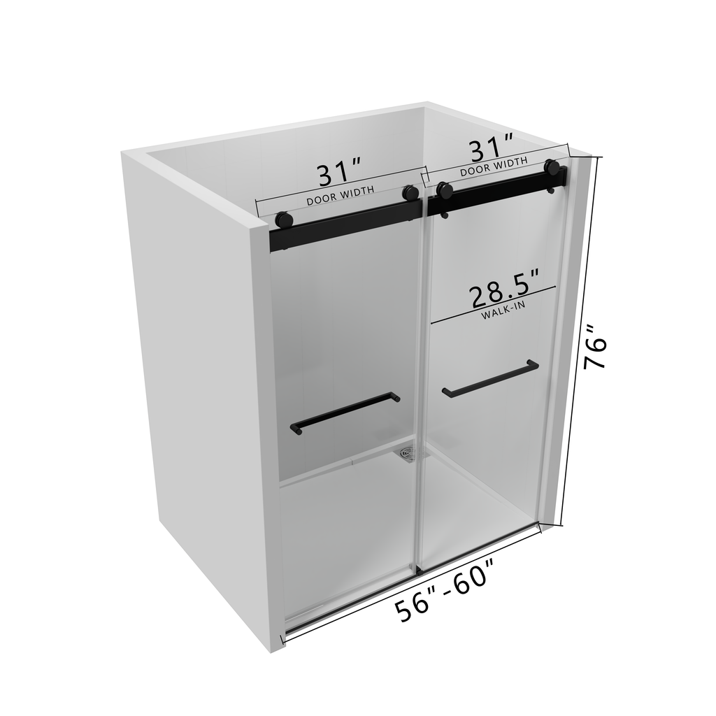 56 to 60 in. W x 76 in. H Double Sliding Frameless Soft-Close Shower Door with Premium 3/8 Inch (10mm) Thick Tampered Glass and Easy-cleaning Coating, Matte