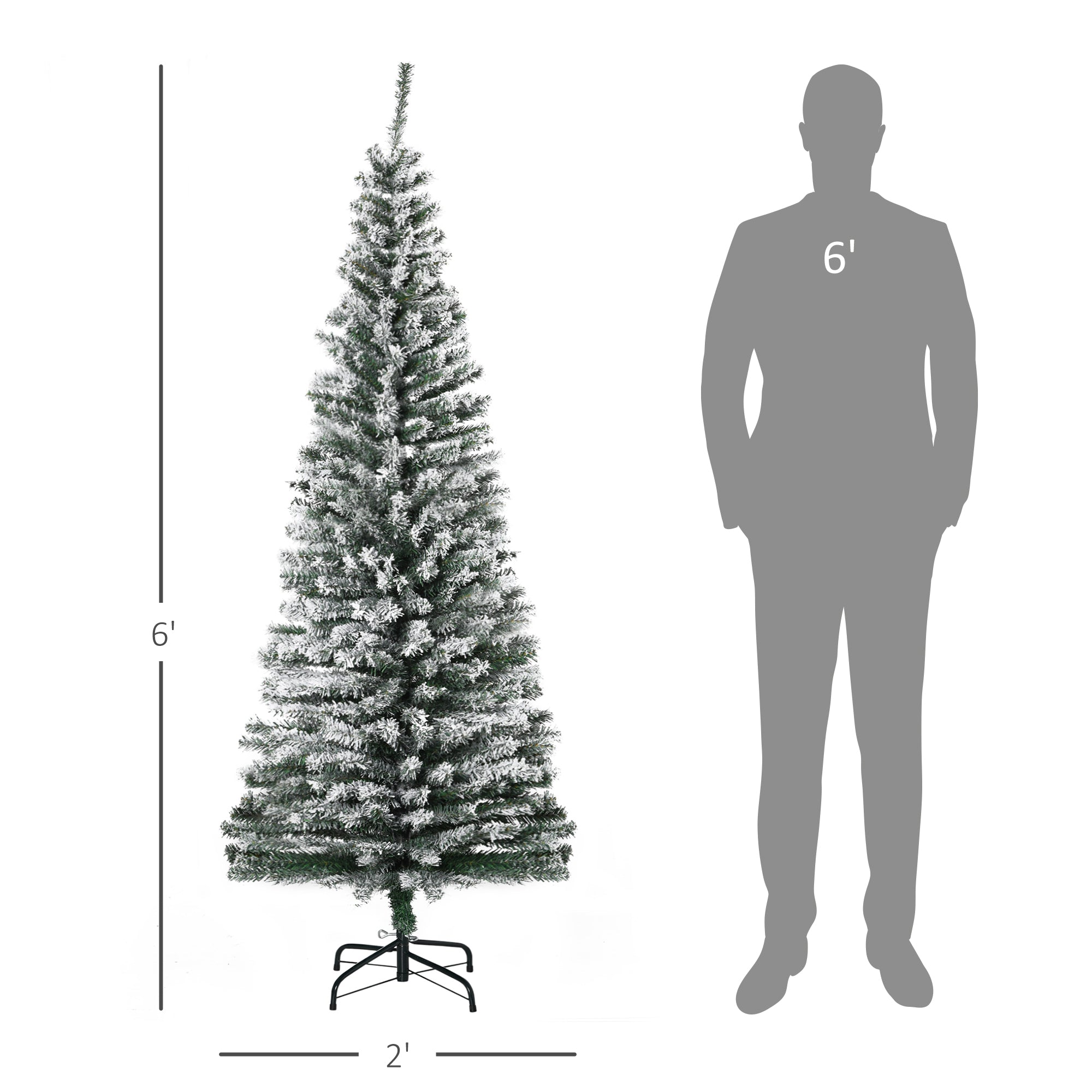 HOMCOM 6' Tall Unlit Snow-Flocked Slim Artificial Christmas Tree