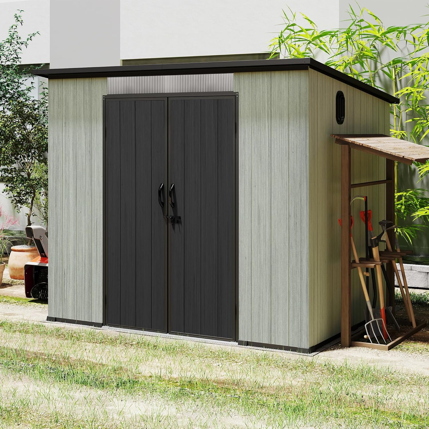 6x8FT Outdoor Resin Storage Shed with Transparent Windows & Louvered Vents