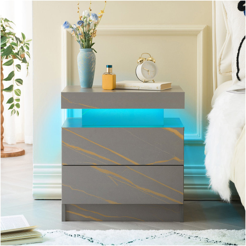 Modern LED Bedside Table with Two Drawers