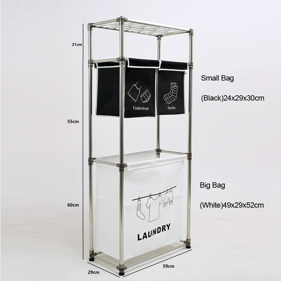 3 Tier Laundry Hamper Sorter with 4 Removable Bags