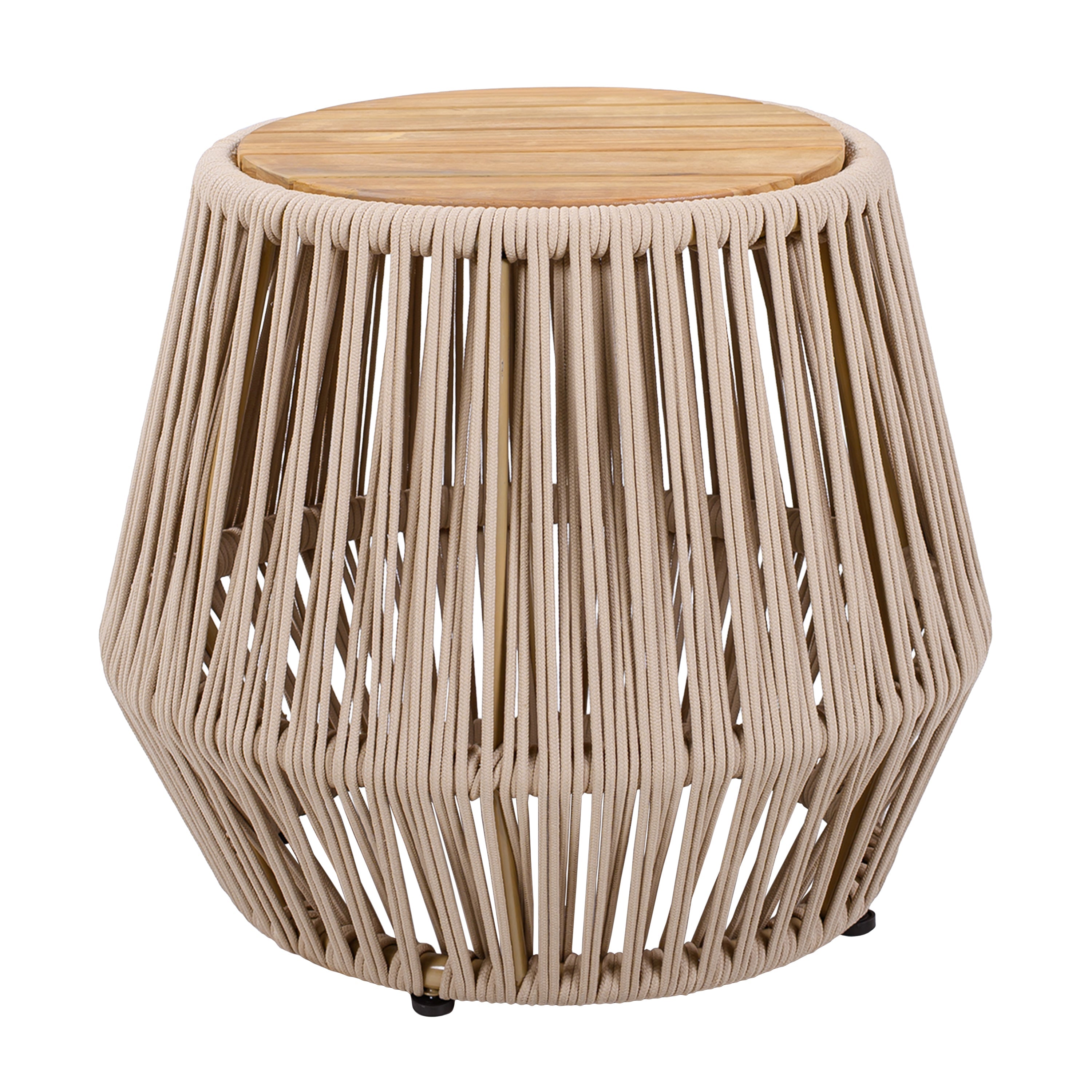 Acacia Wood Side Table with Beige Rope Base