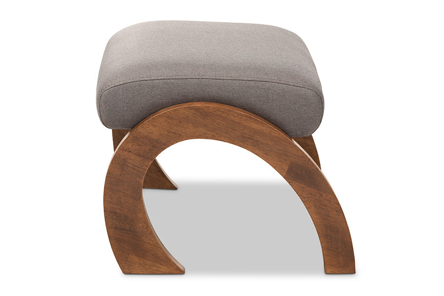Baxton Studio Sandrine Modern and Contemporary Grey Fabric Upholstered Walnut Brown Finished Wood Ottoman