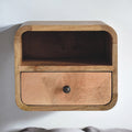 Extra Mini Wall-Mounted Curved Oak-ish Nightstand with Open Slot, 1-Drawer