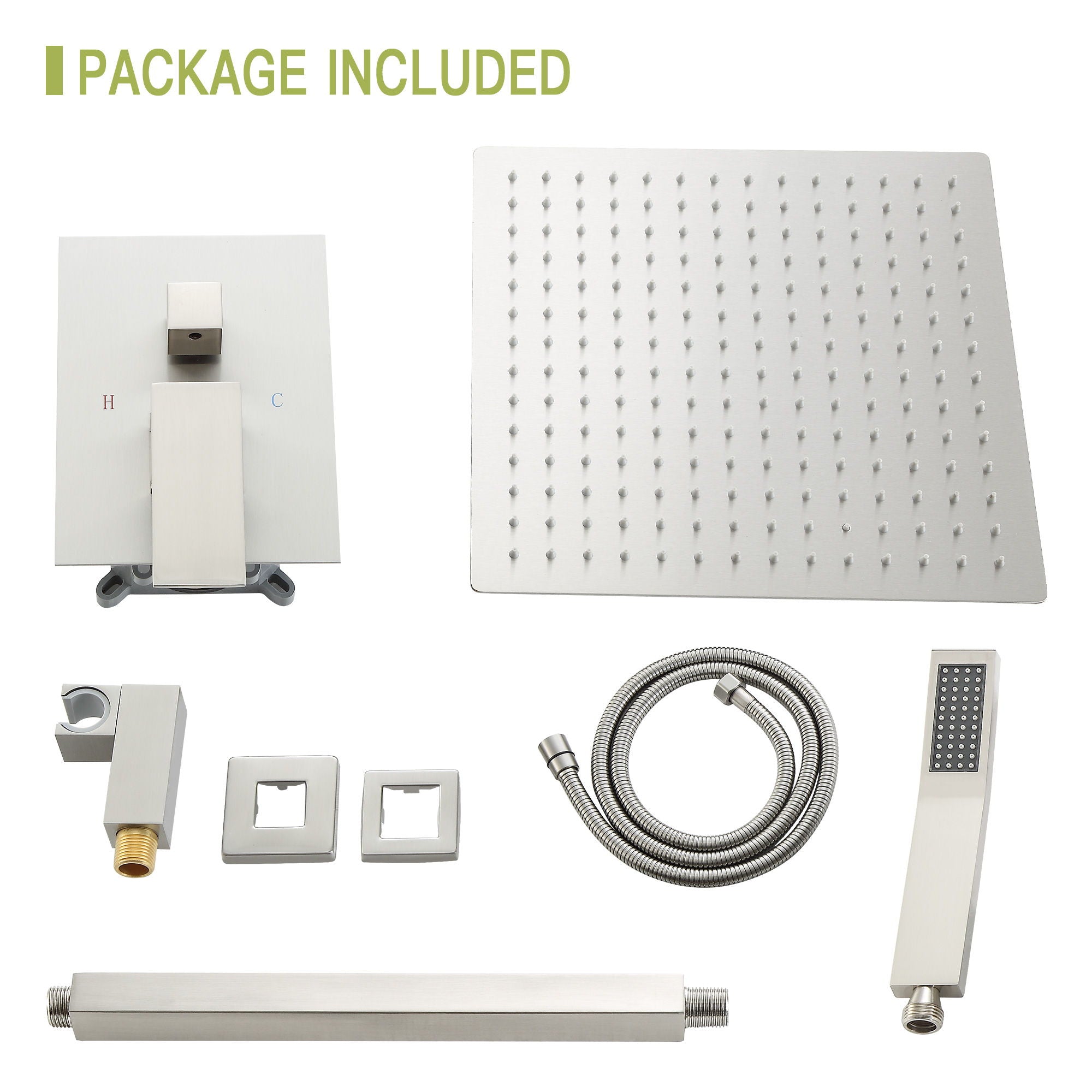 Dual Shower Head 16" Ceiling Mount Square Shower System With Rough In Valve