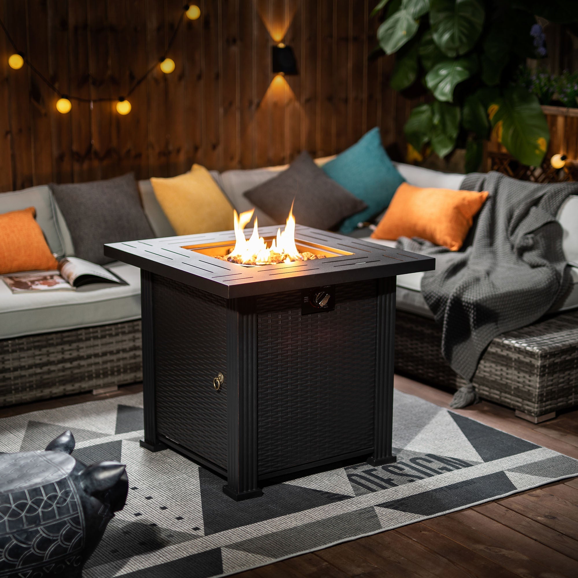 28" Propane Gas Fire Pit Table, 50000 BTU Square Steel Fire Pit
