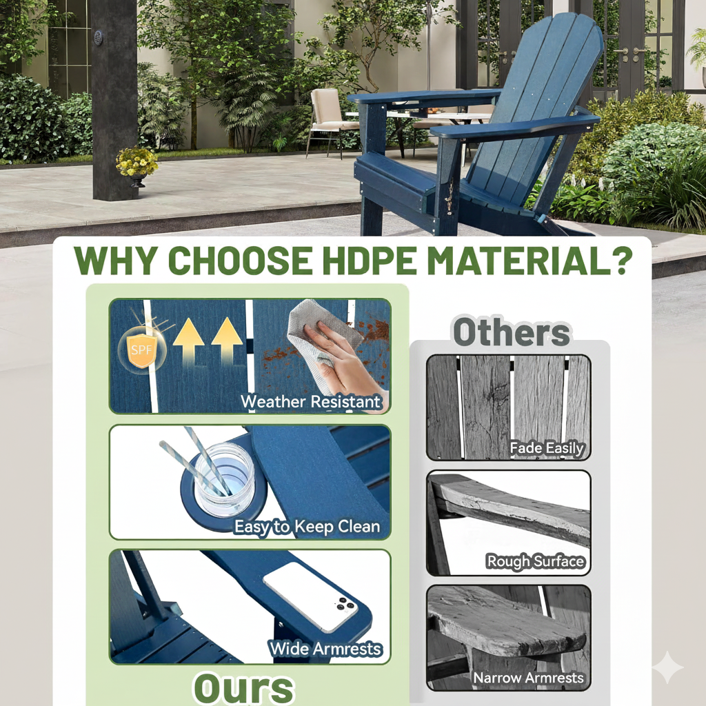 Adirondack Chair with Foldable Design and Built-In Cup Holder