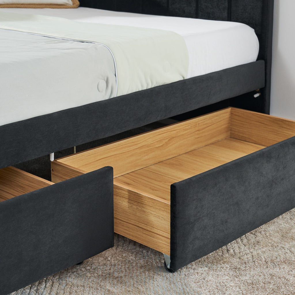 Upholstered Tufted Daybed Frame With Storage Drawers