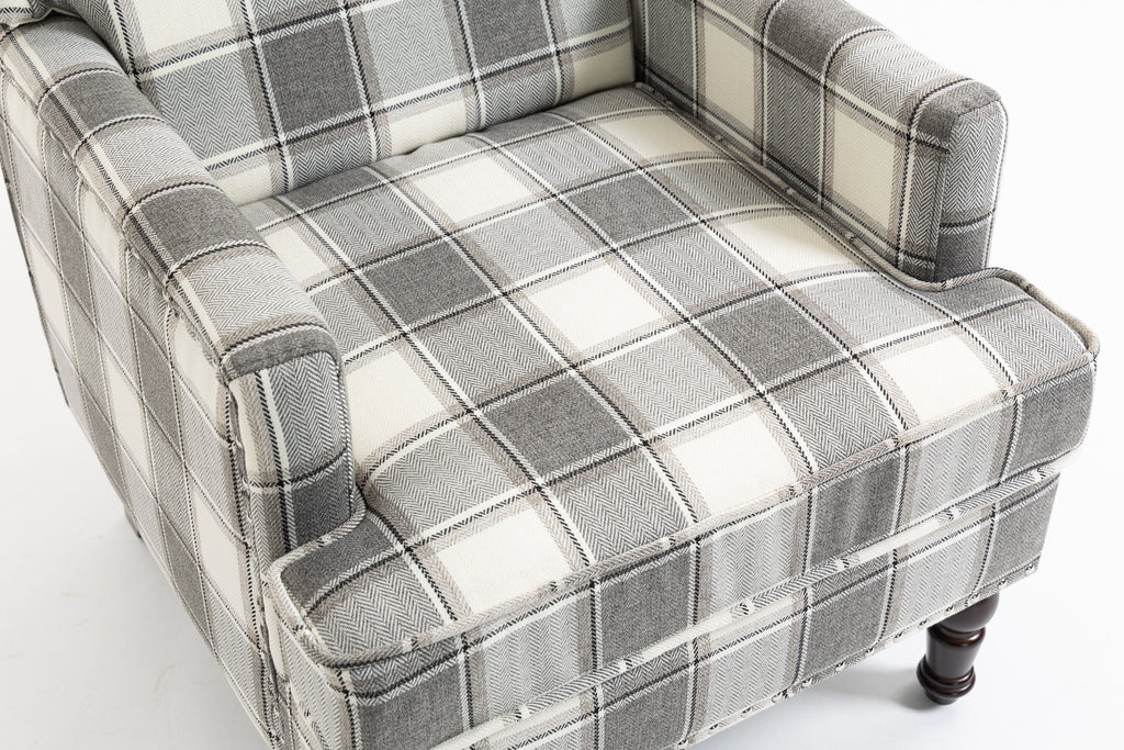 Upholstered Accent Chair, Vintage Armchair with Solid Wood Legs