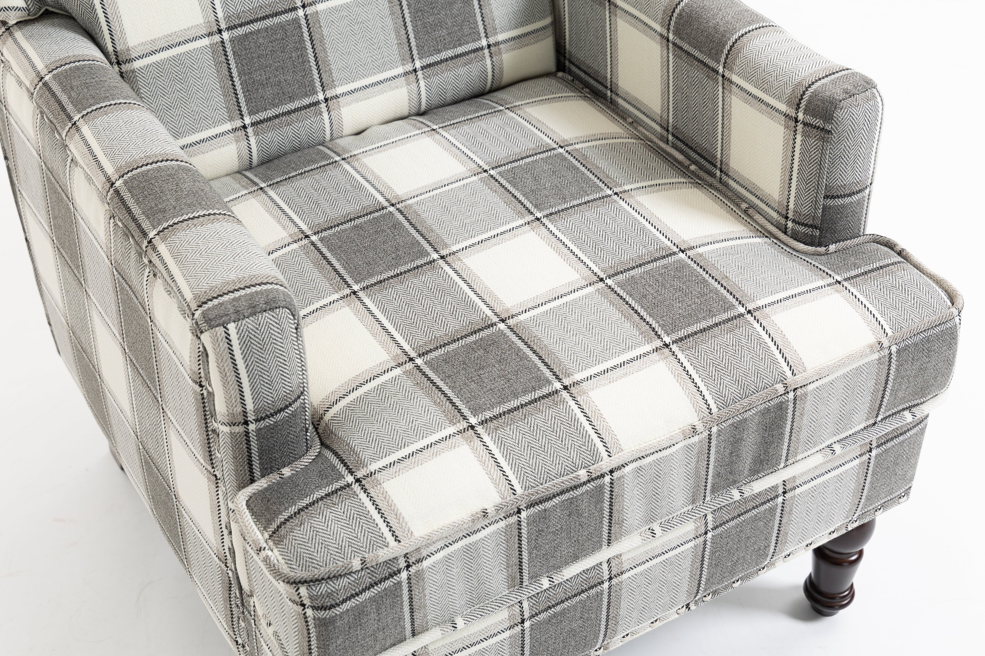 Upholstered Accent Chair, Vintage Armchair with Solid Wood Legs