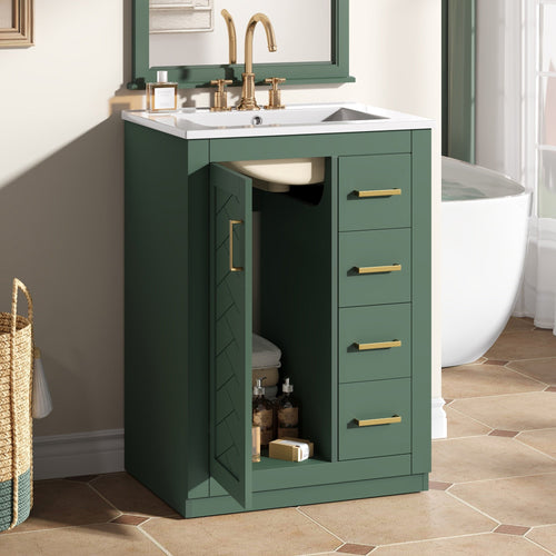 24" Bathroom Vanity with Integrated Ceramic Sink and Storage