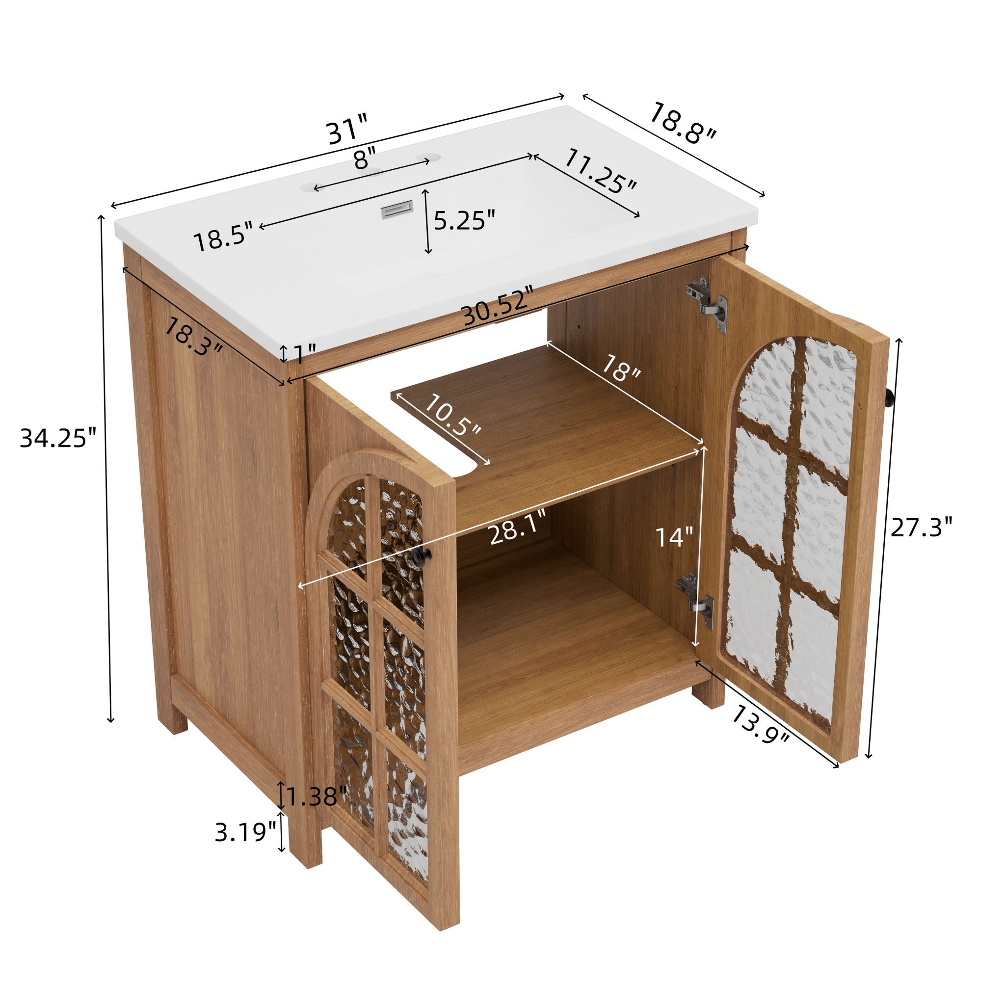 Vintage Farmhouse Bathroom Vanity with Ceramic Sink
