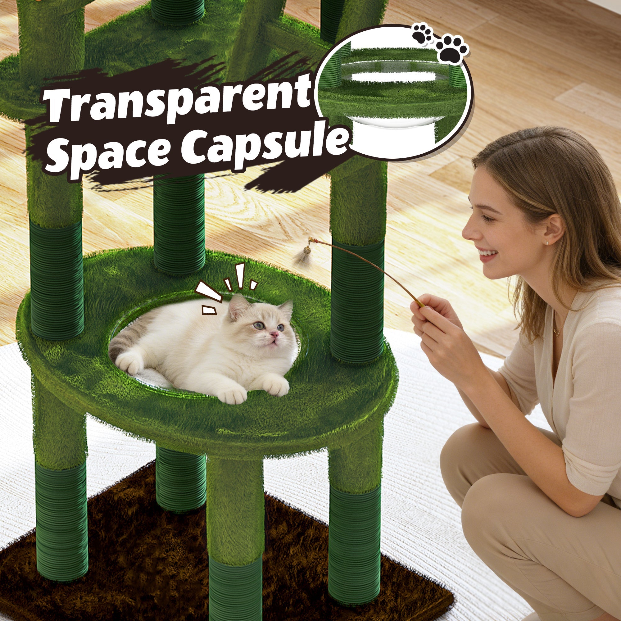 72in Cactus Cat Tree Tall Cat Tower for Indoor Cats