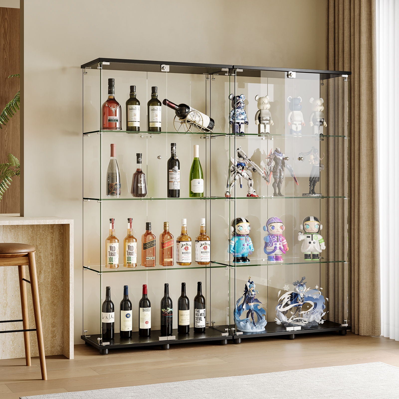 Display Cabinet With Shelf Double Doors And Lock