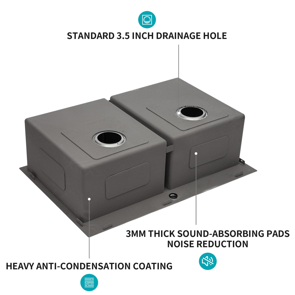 Double Bowl Drop In Sink, Stainless Steel With 50 / 50 Basins 18 Gauge - Brushed Nickel