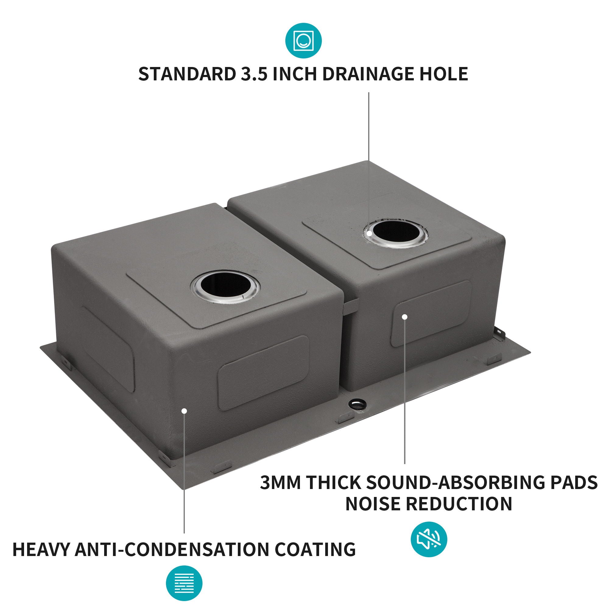 Double Bowl Drop In Sink, Stainless Steel With 50 / 50 Basins 18 Gauge - Brushed Nickel