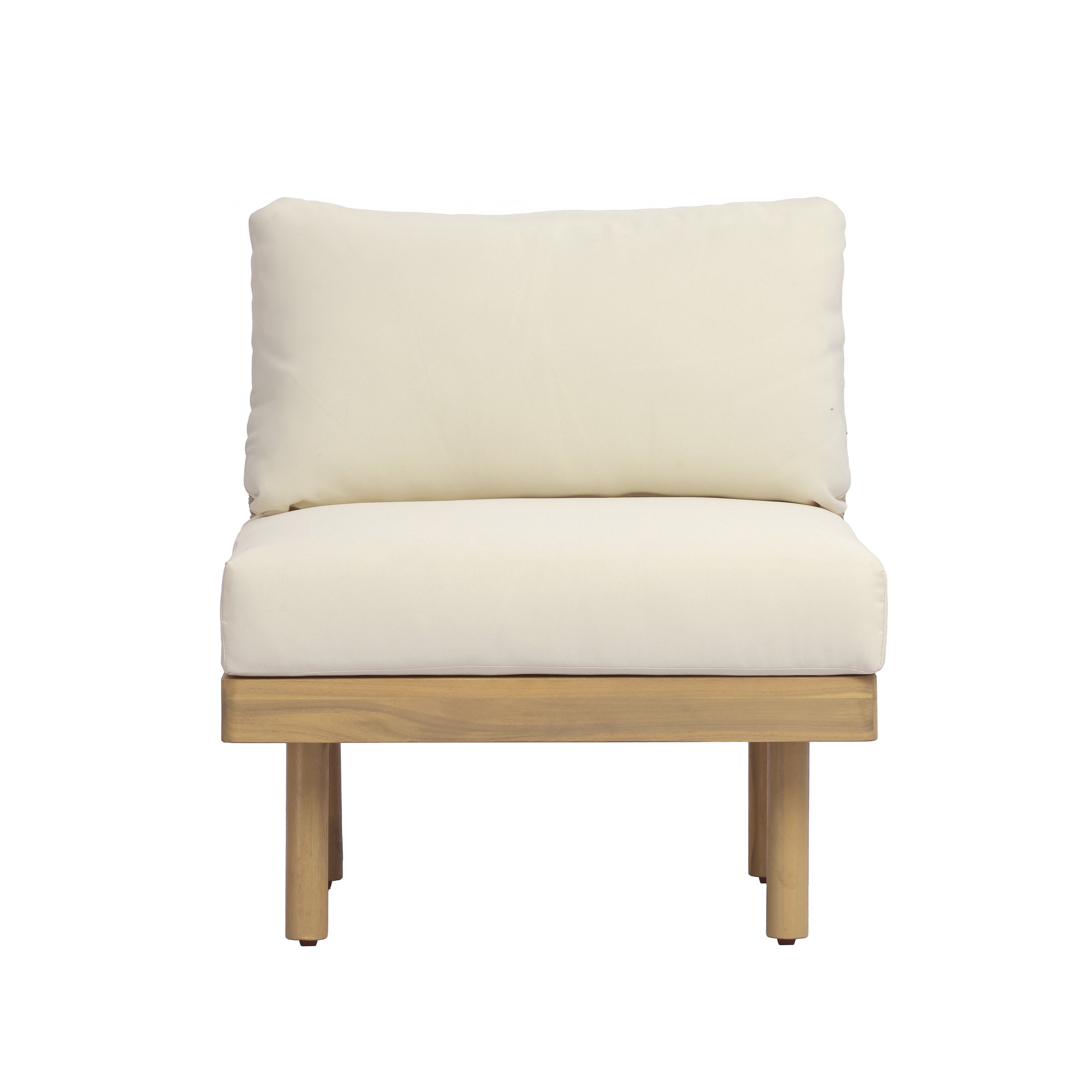 Acacia Wood Outdoor Armless Chair with Rope Back & Weather-Resistant Cushion