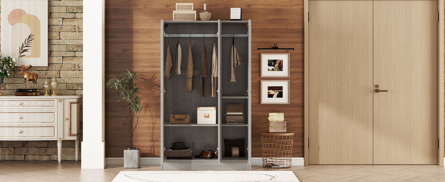 3 Door Shutter Wardrobe With Shelves