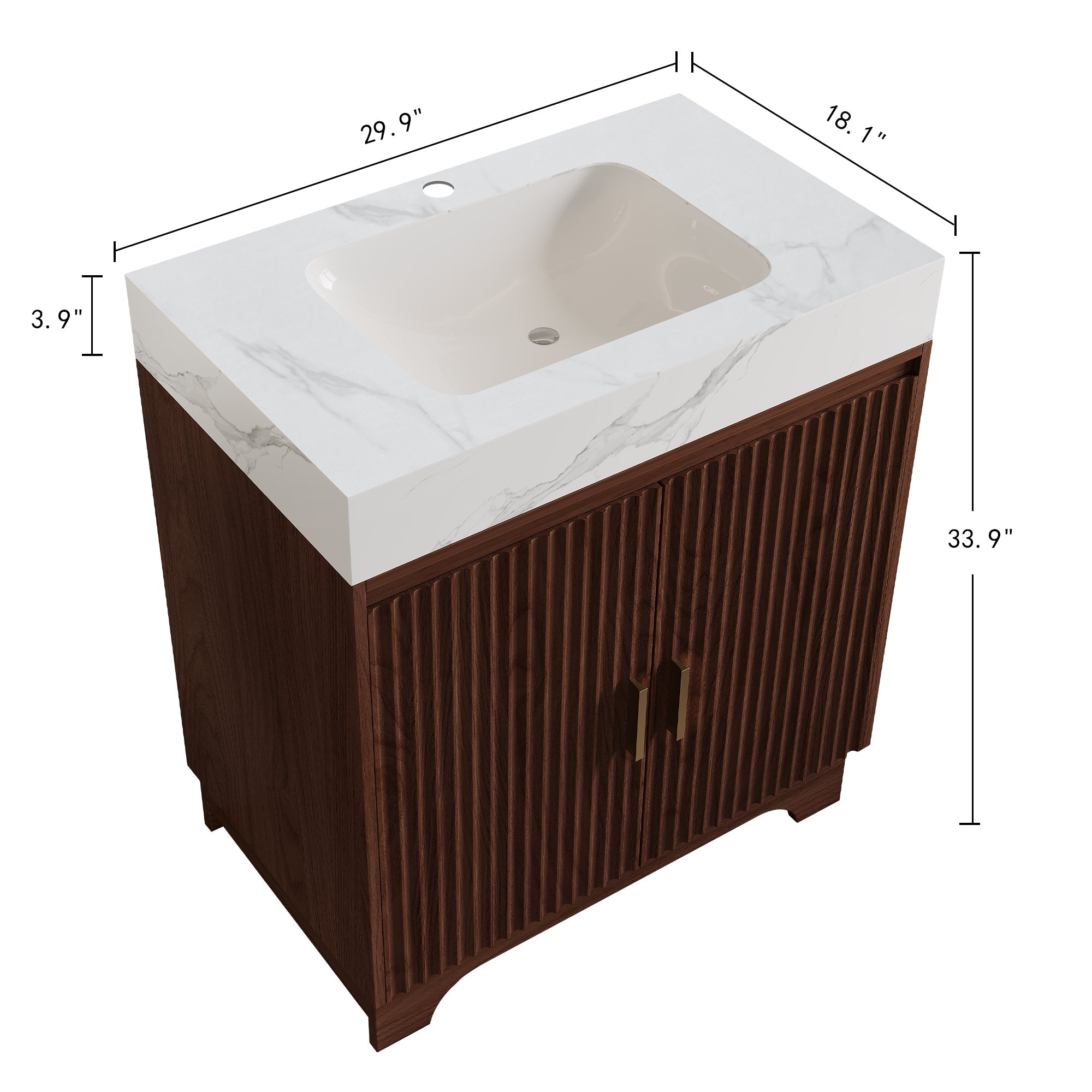 30" Freestanding Sintered Stone Countertop Bathroom Vanity with Ceramic Sink