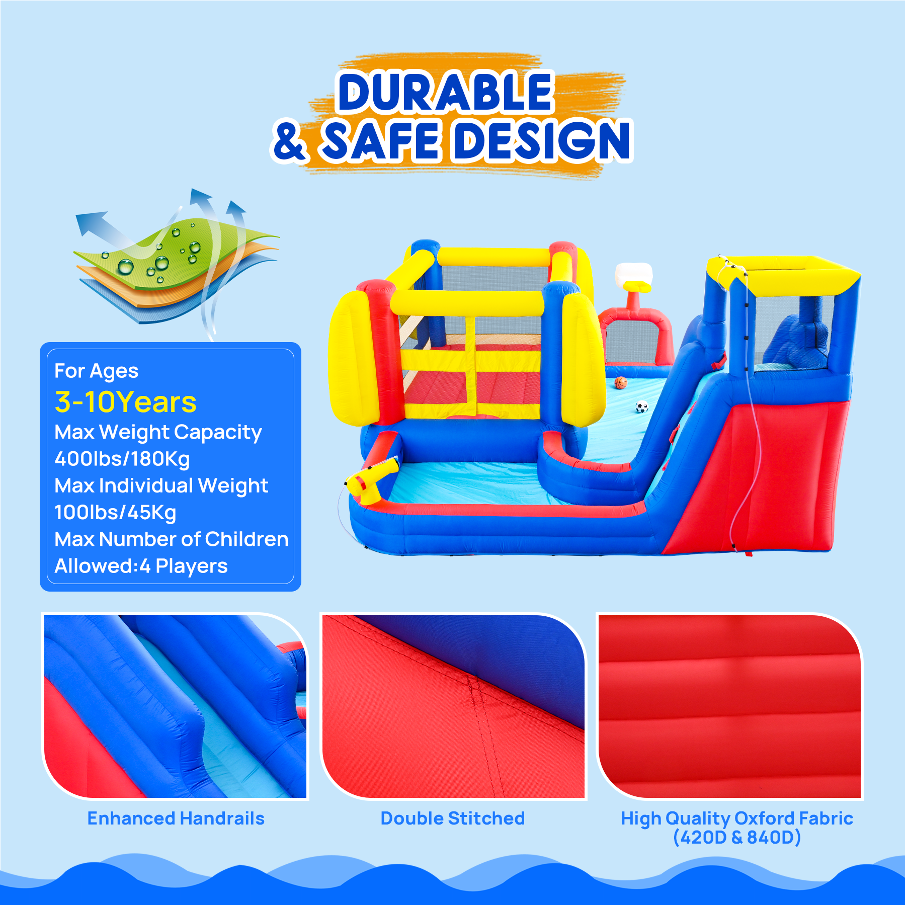 7 in 1 Inflatable Slide Water Park for Kids